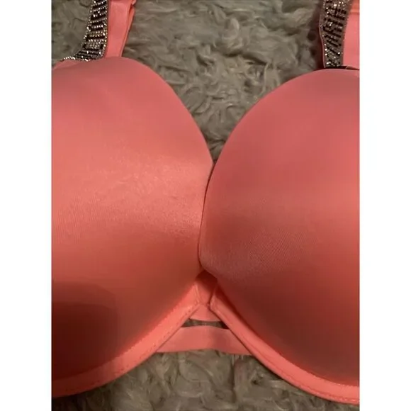 Victoria's Secret VERY SEXY Push-up Shine Strap Bra Rhinestone Peach Coral 34DDD - Picture 2 of 6
